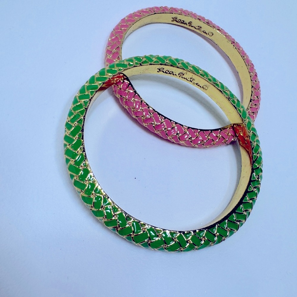 Lilly Pulitzer Gold Bangles with Pink & Green Enamel
